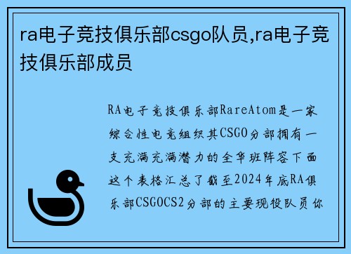 ra电子竞技俱乐部csgo队员,ra电子竞技俱乐部成员